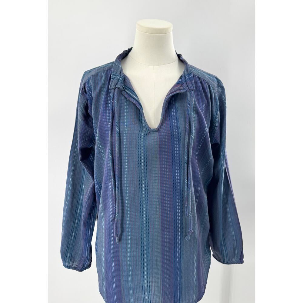 Ace & Jig Blue Woven Stripe Popover Blouse Cotton Boho Top Oversized XS S